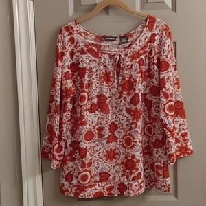 Women's Eddie Bauer Bohemian Floral Cotton Top With Front Tie Size Medium